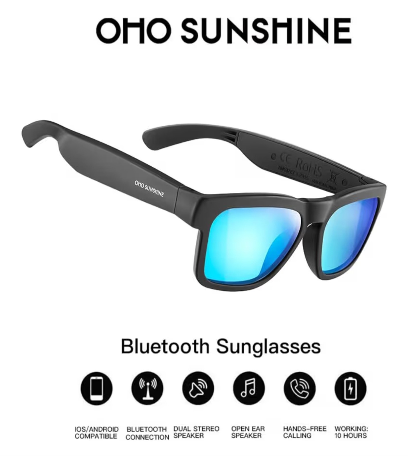 OhO Smart Glasses Polarized Sunglasses Bluetooth Speaker UV Protection Voice CTL