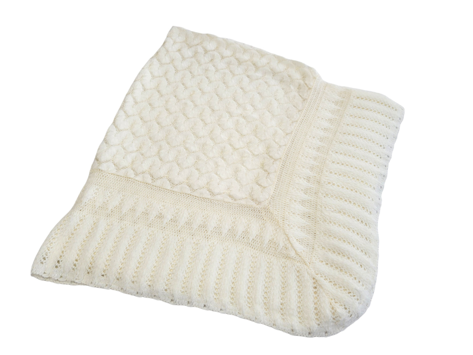 White Crocheted Knit Baby Blanket 34"x36"