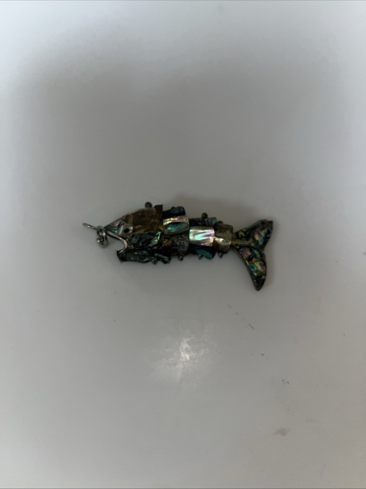 Vintage Mexico Abalone Shell Reticulated Fish Bottle Opener About 2.5” 