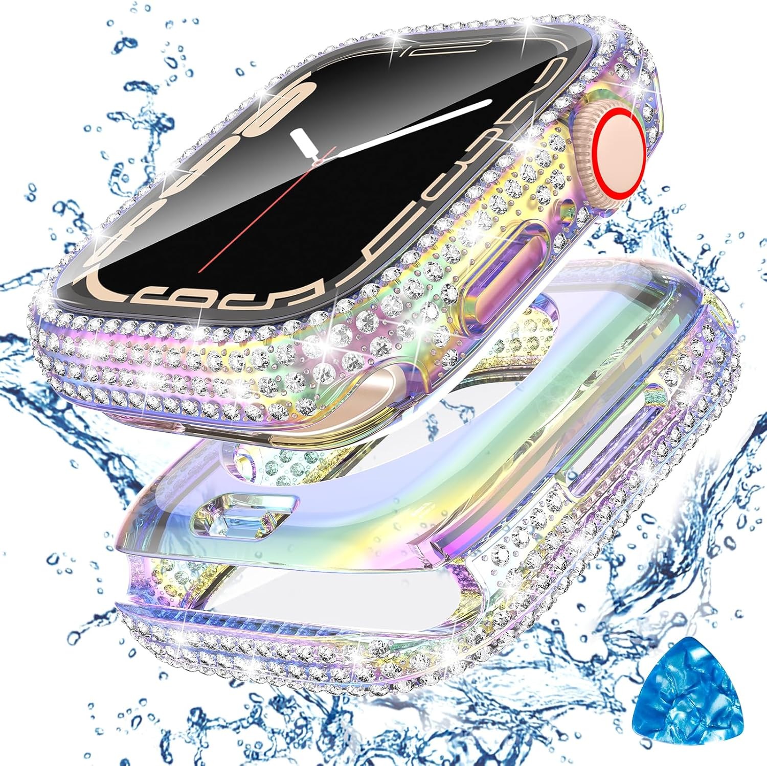 Waterproof Bling Case for Apple Watch 45mm Series 9/8/7 Screen Protector