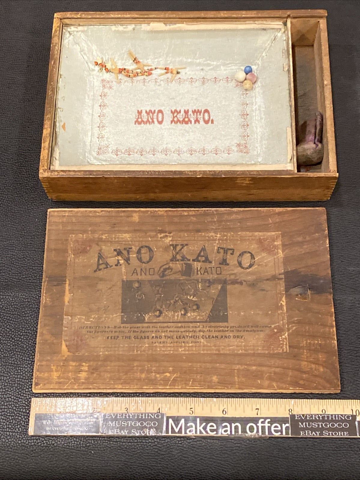 Antique ANO KATO / 1883 GAME OF STATIC ELECTRICITY WOODEN BOX Patent Applied For