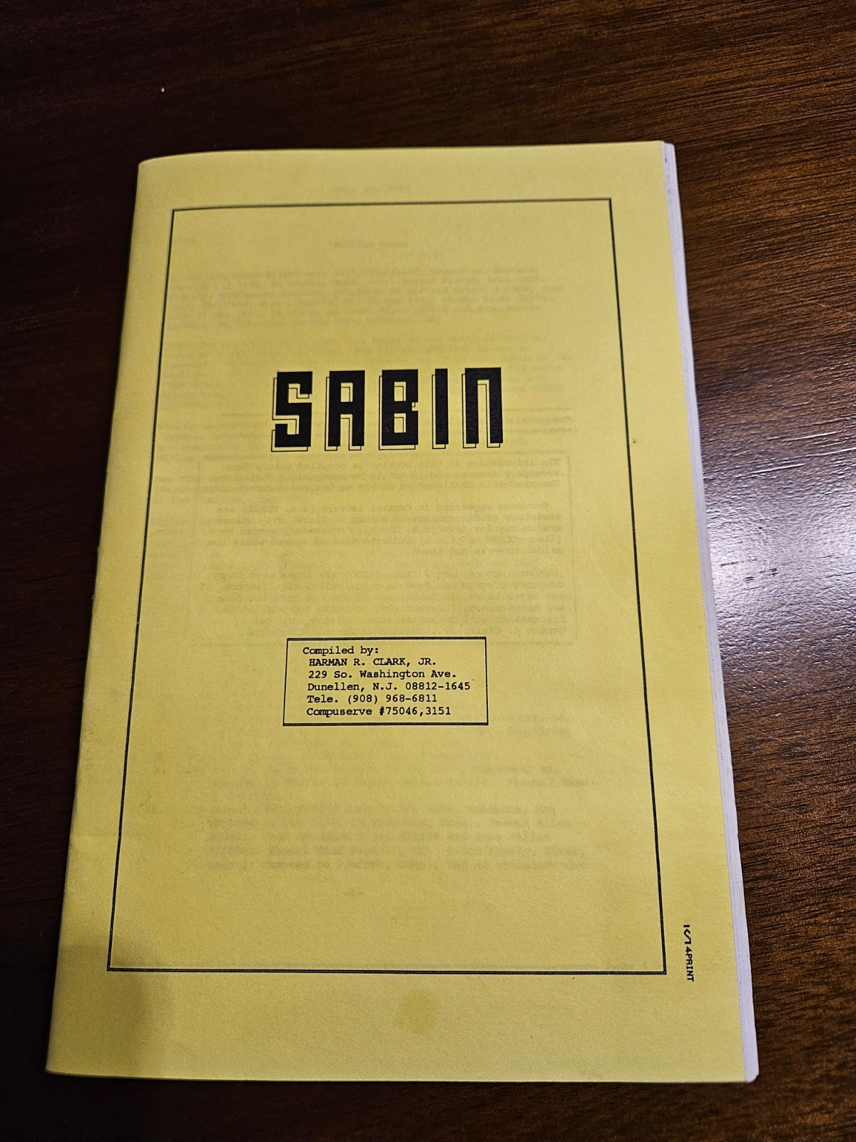 Sabin Pamphlet by Harman R. CLARK Jr.