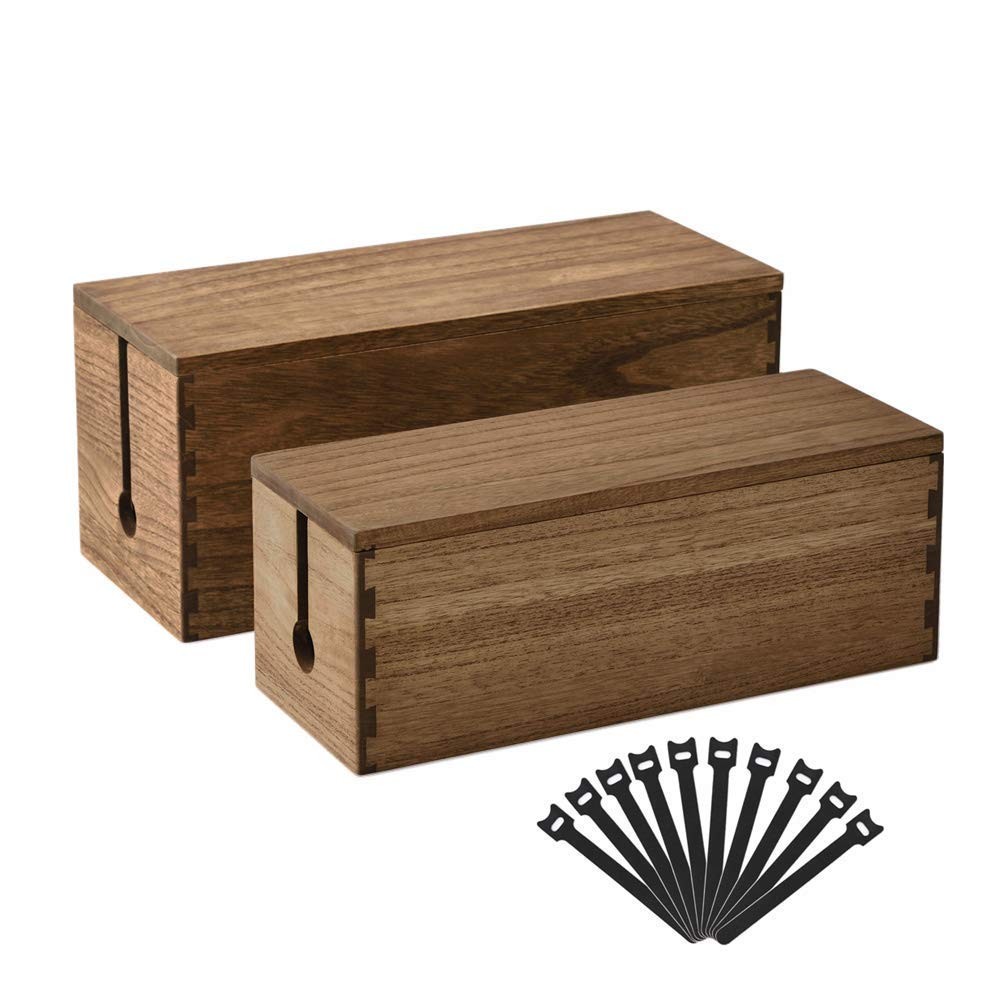 Cable Management Box Wooden Cord Organizer Hide Power Strip Desk Wires Protec...