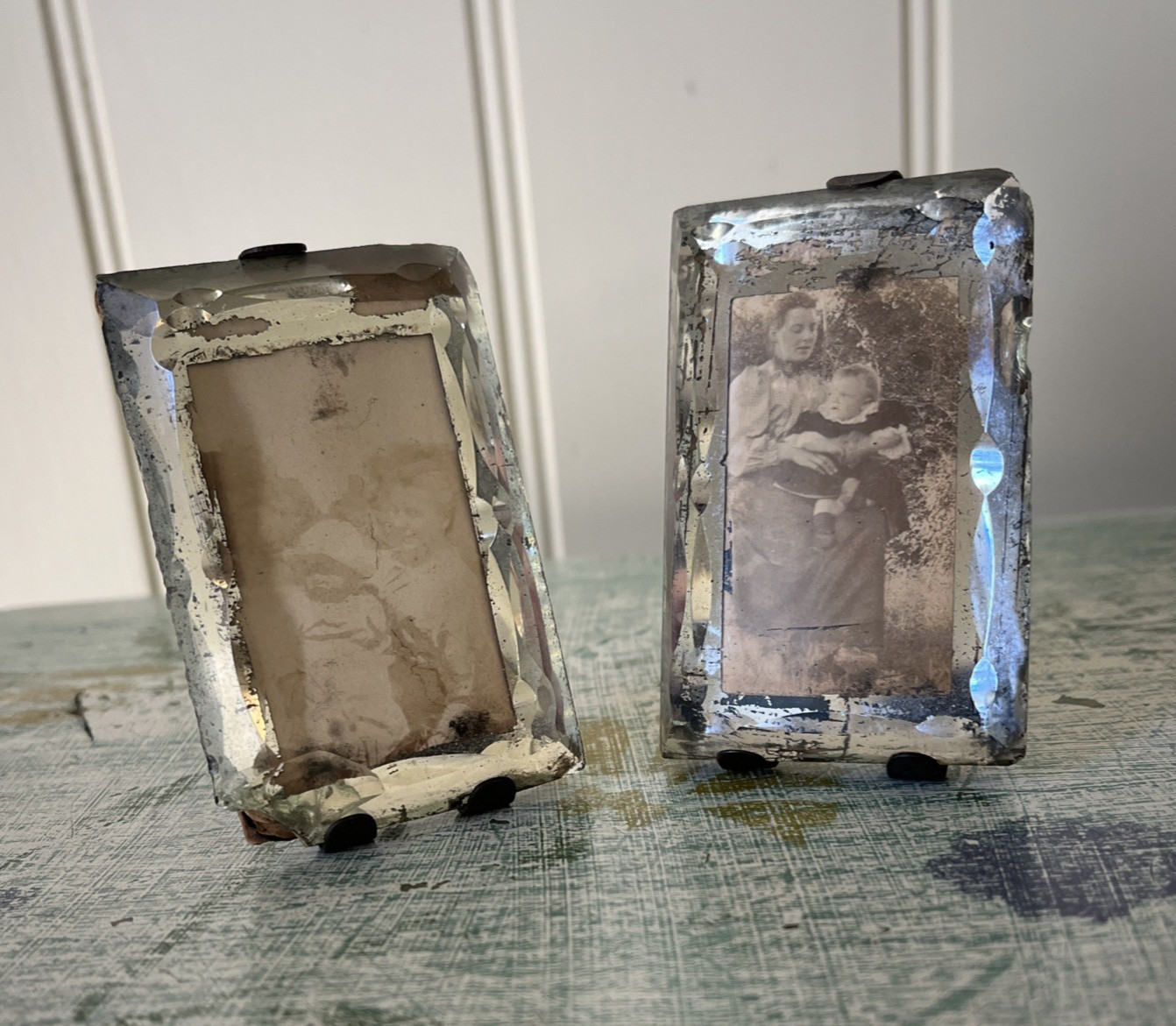Small Antique Victorian Mirror Glass Picture Frames & Photos, poss. in Memorium.