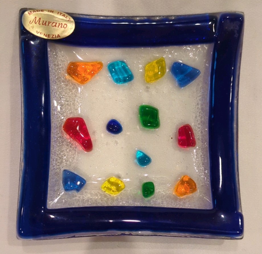 Murano Rainbow Fused Art Glass Trinket Dish