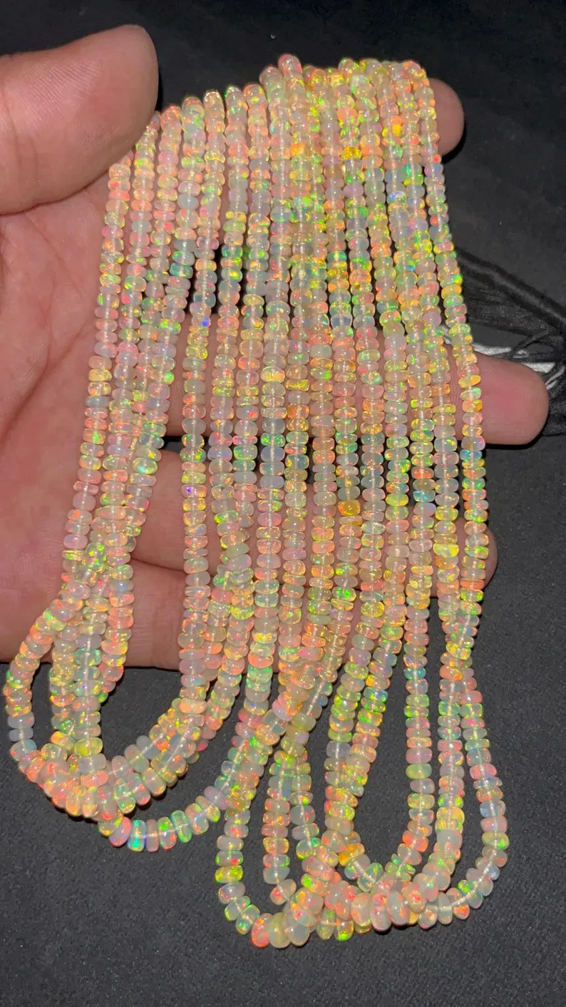 AAA+ Yellow Ethiopian Opal Beads Smooth Rondelle 3-5mm Red Fire 16" Strand Stone