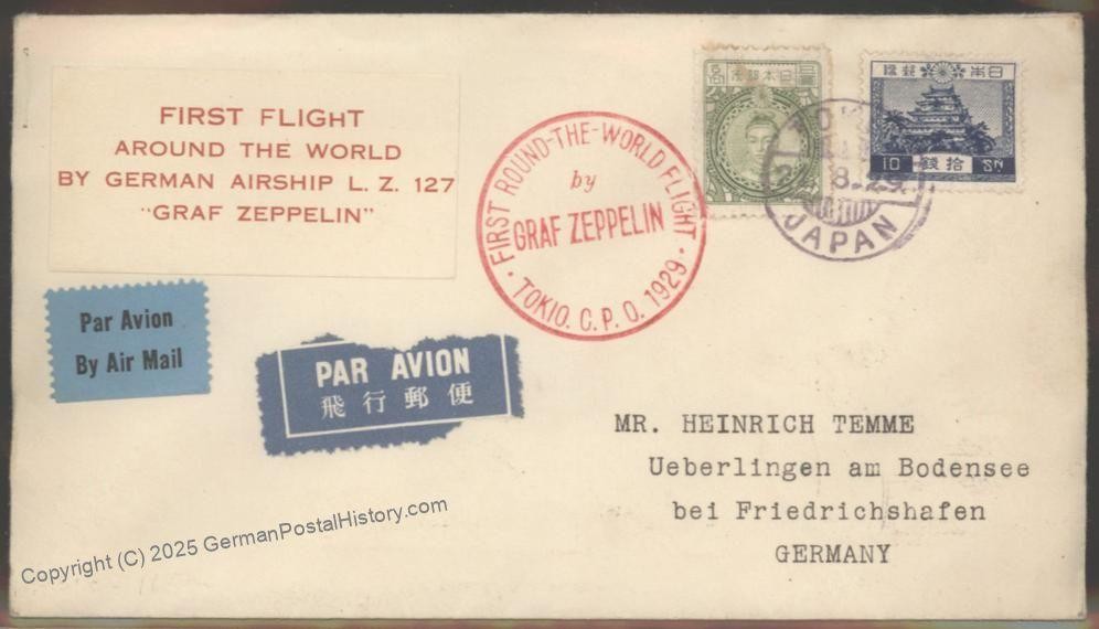 Japan 1929 Graf Zeppelin Tokyo FRIEDRICHSHAFEN Round the World Flight Si3 103245