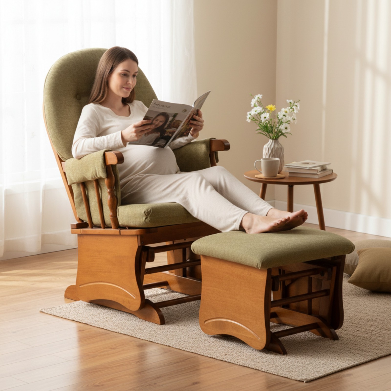 Solid wood Glider Chair Thick Cushion Rocking Chair for Reading &Nursing,USA