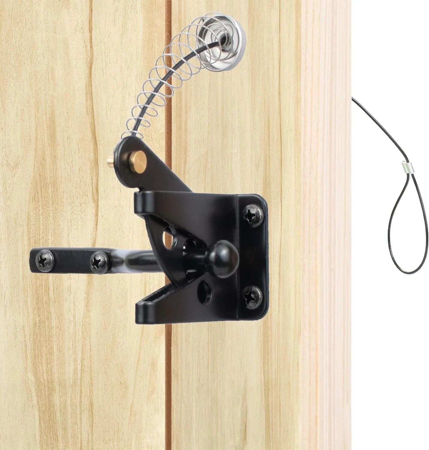 Self-Locking Gate Latch with Stainless Steel Spring Cable Pull Fit for Wood/Viny