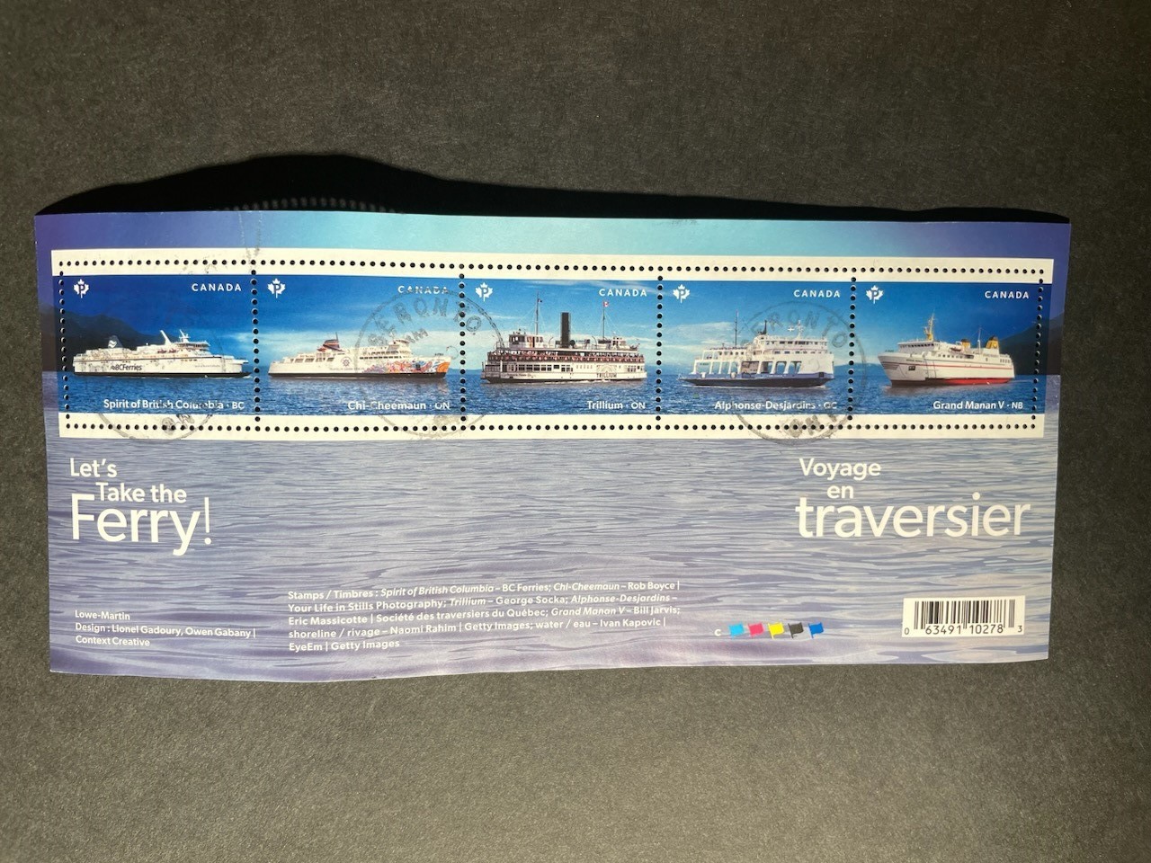 Stamps Canada used Ferries souvenir sheet of 5 stamps