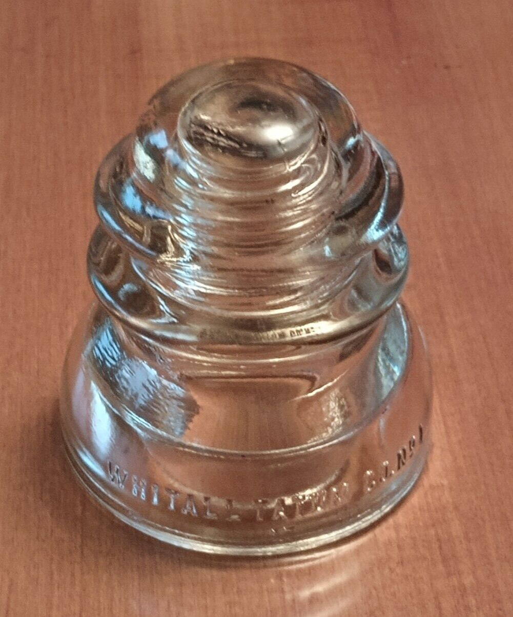 WHITALL TATUM NO 1 GLASS INSULATOR ~ Clear/Straw, Single Wire, Double Skirt, #17