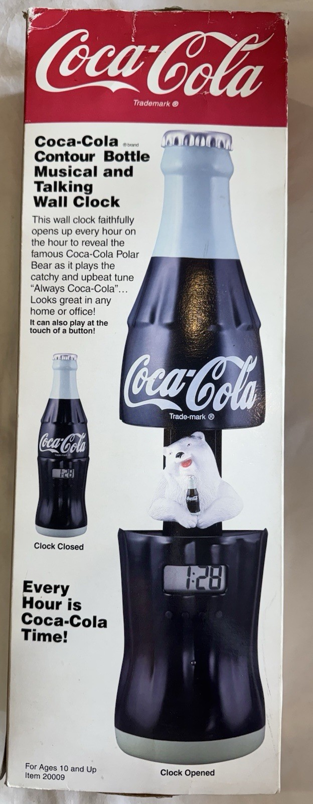 VINTAGE '98 COCA COLA COKE CONTOUR BOTTLE MUSICAL AND TALKING WALL CLOCK