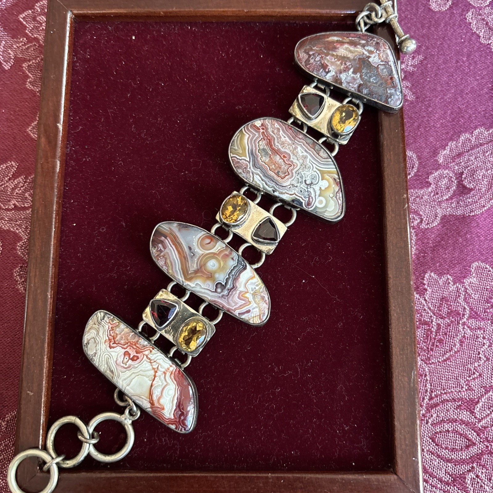 Vintage Charles Albert Silver Garnet Citrine Power Bracelet