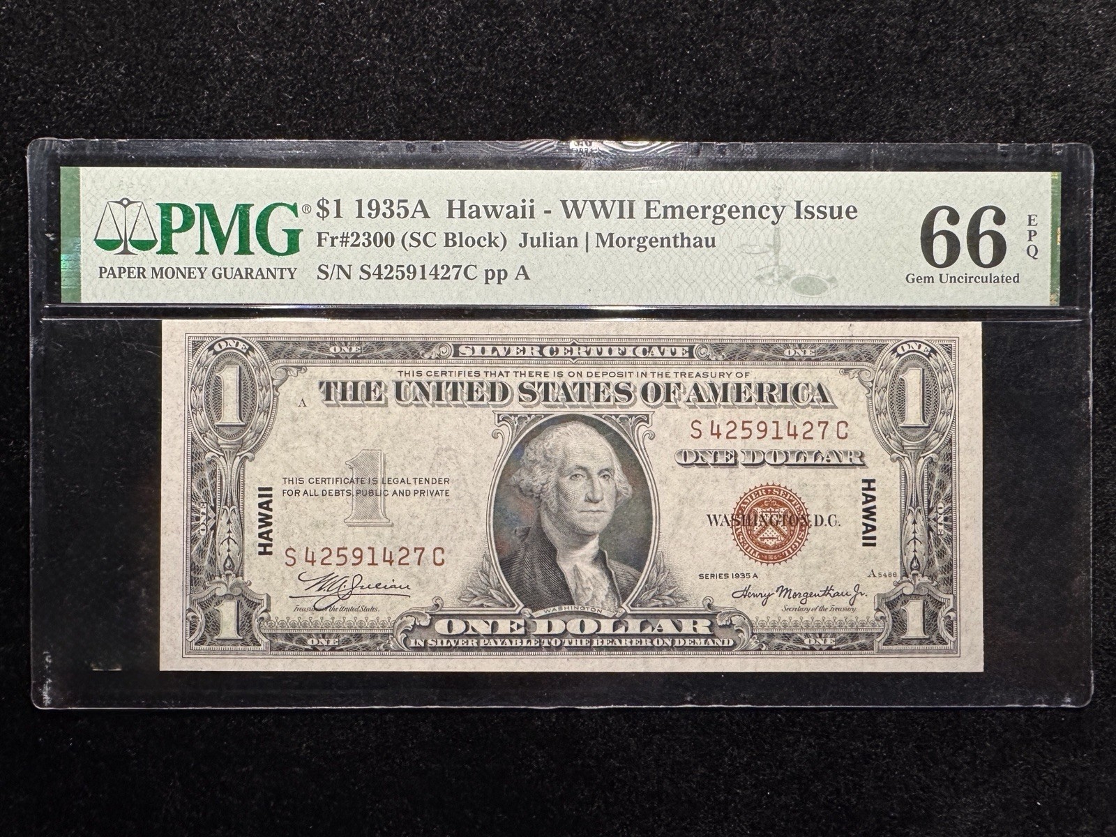 1935 A $1 Hawaii Silver Certificate (Fr#2300) - PMG 66 EPQ - No Comments