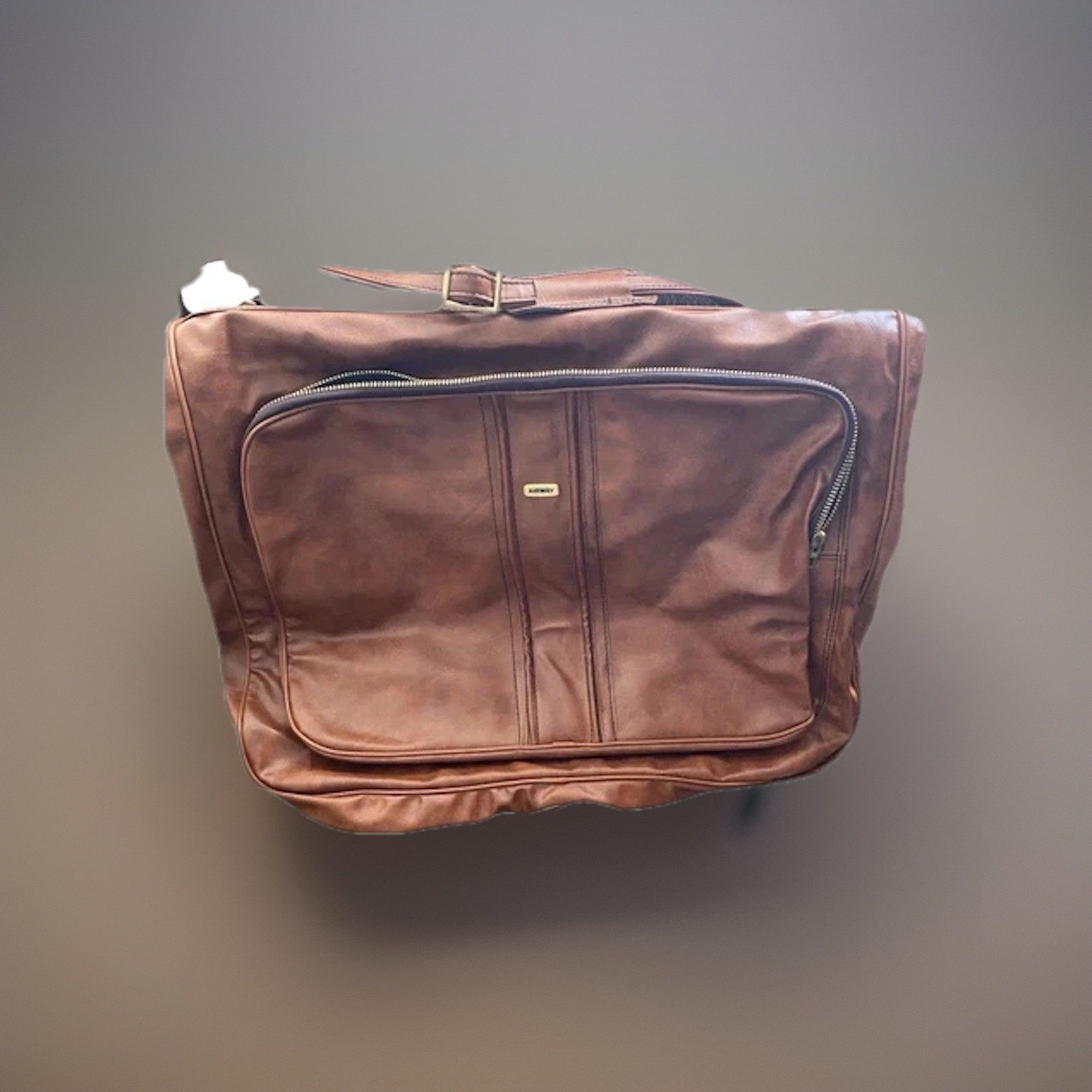 Vintage Brown Faux Leather Airway Industries Suit Luggage W/ Original Paperwork