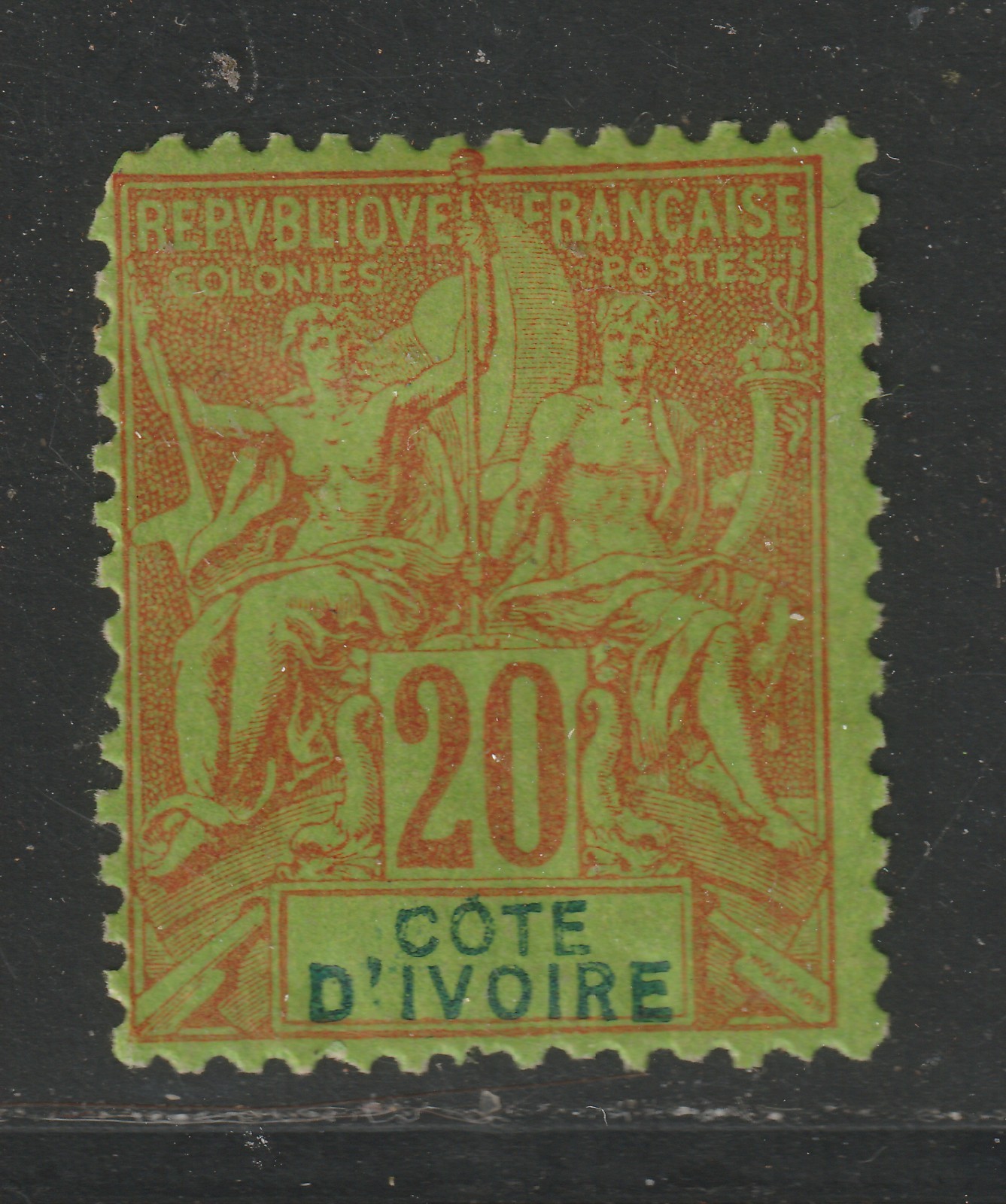Ivory Coast:  Lot 9 Postage (1892-1900 #9 F/VF Mint H) 2026 Scott Cat. V. $21.00