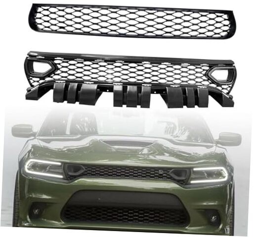 Front Upper Lower Grille For 2015-2021 Dodge Charger SRT Scat Pack LOWER+UPPER