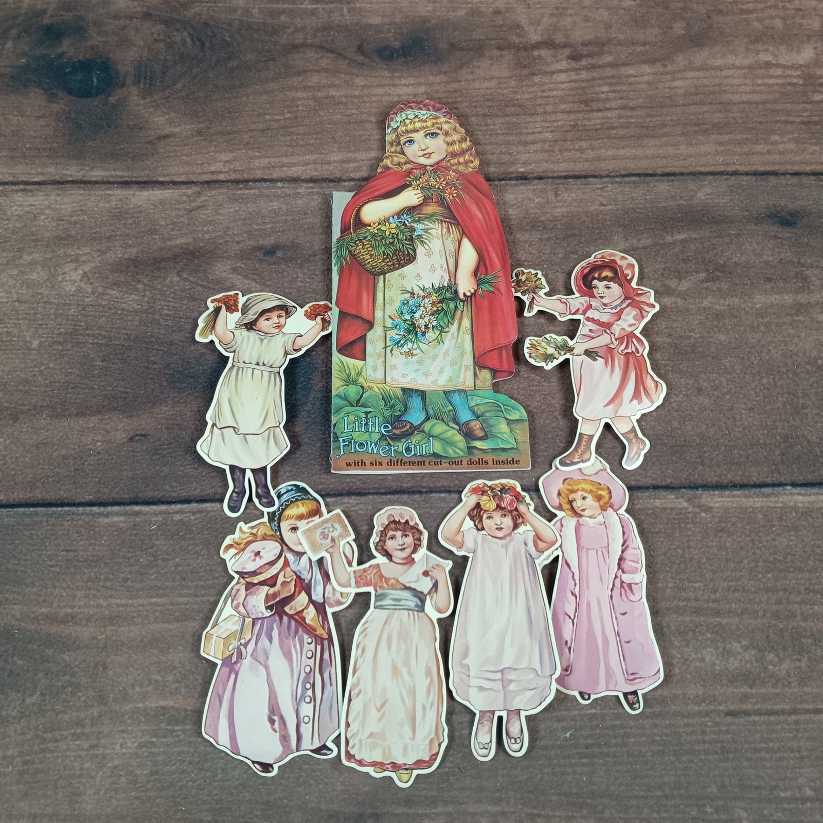 Vintage Little Flower Girl Paper Doll Set with 6 Cut-Out Dolls Victorian Style