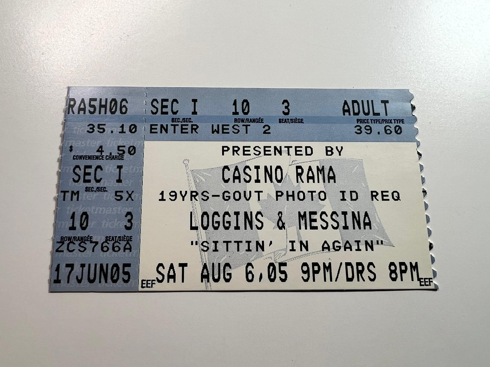 Loggins & Messina Ticket Stub – Aug 6, 2005 – Casino Rama
