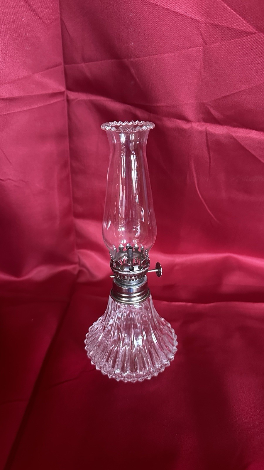 Small Clear Ribbed Glass Oil Lamp with Metal Knob Control without wick