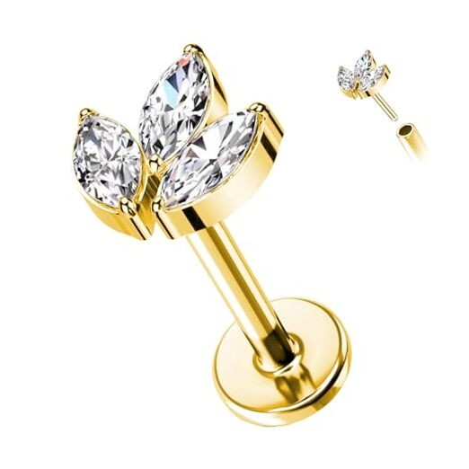 G23 Titanium 16G Push in Flatback Stud for Flat, Helix, Tragus, MY-Glod：16G/8mm