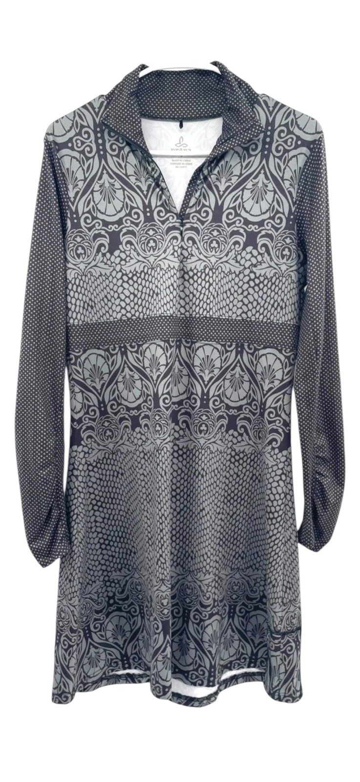 prAna Dress Womens Small Black Geometric Quarter Zip Long Sleeve