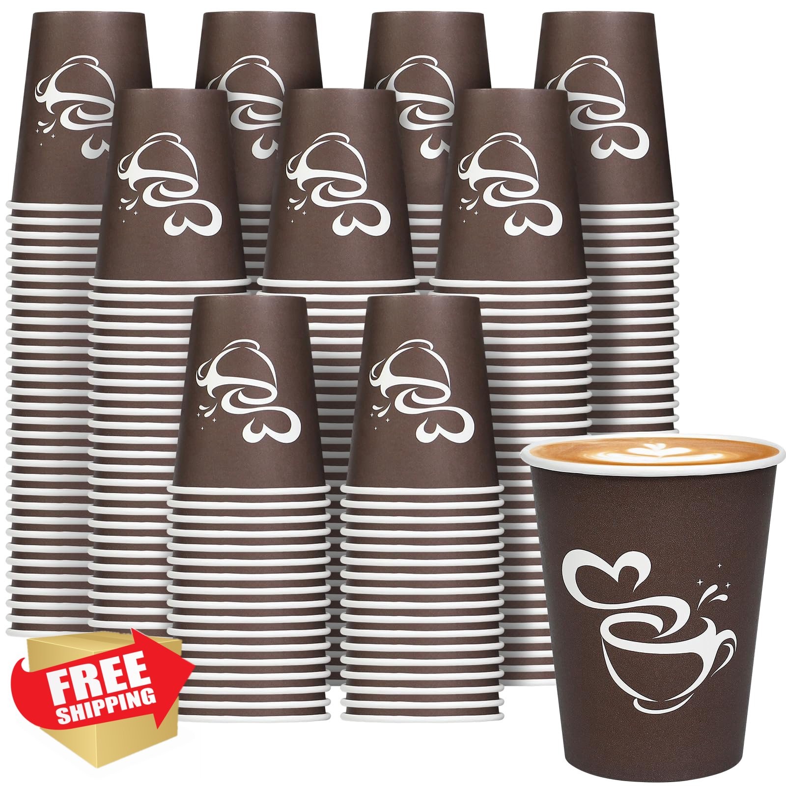 Clawsoff 8 oz Paper Coffee Cups, 400 Count Brown Disposable