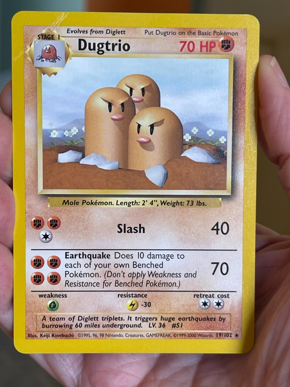 POKEMON DUGTRIO 19/102 RARE BASE SET DM CARD