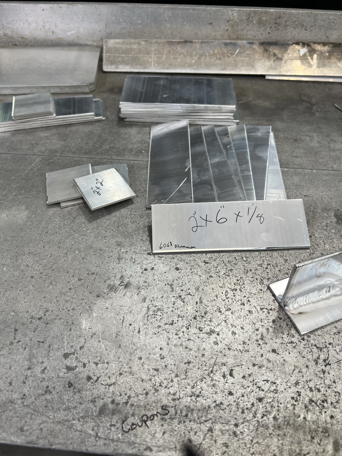 Welding Coupons  Aluminum ￼8pcs 2x6 & 4pcs 2x2