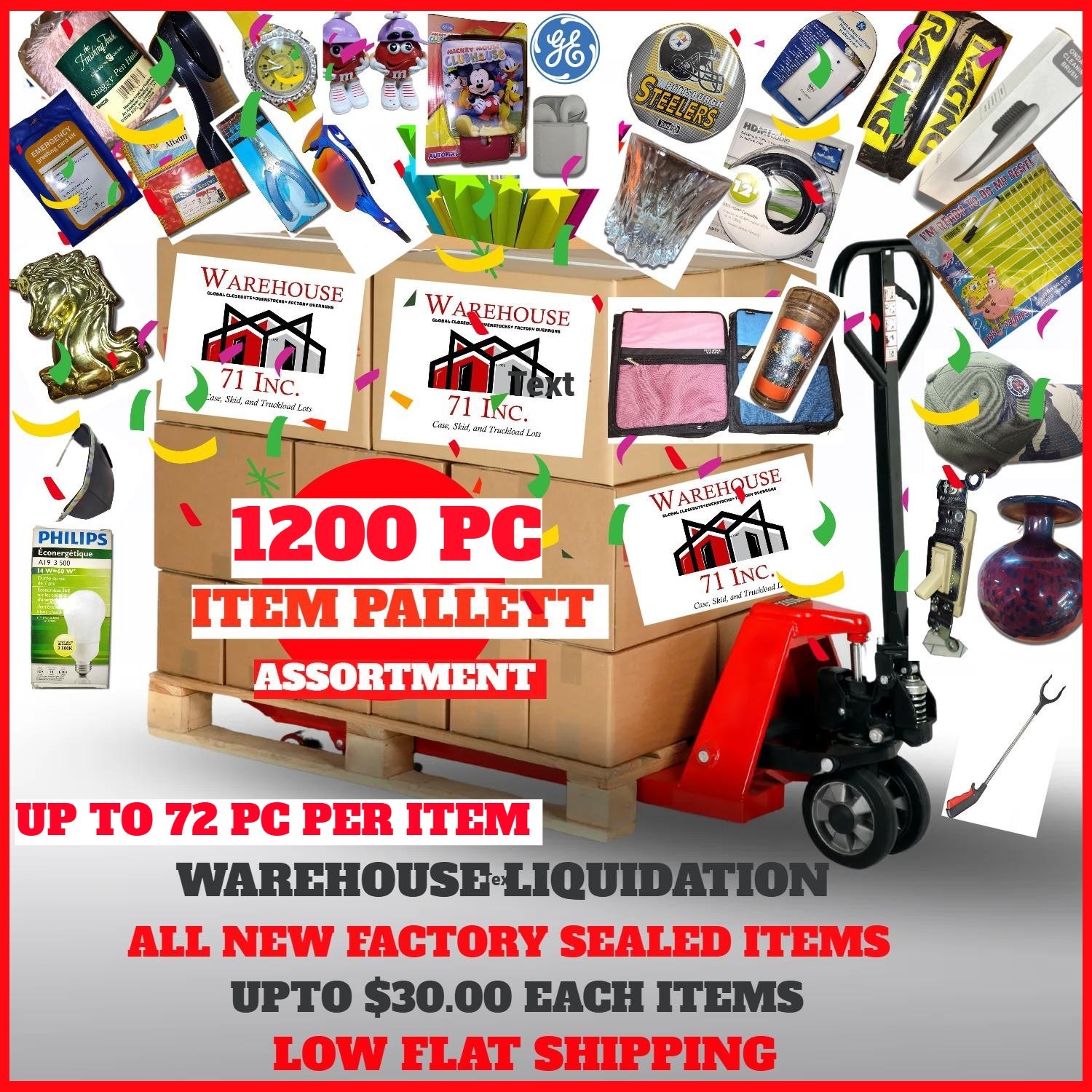 PALLET of  Overstock, Closeout ,  AMAZON 1200 PC ASST, NEW FACTORY SEALED ITEMS