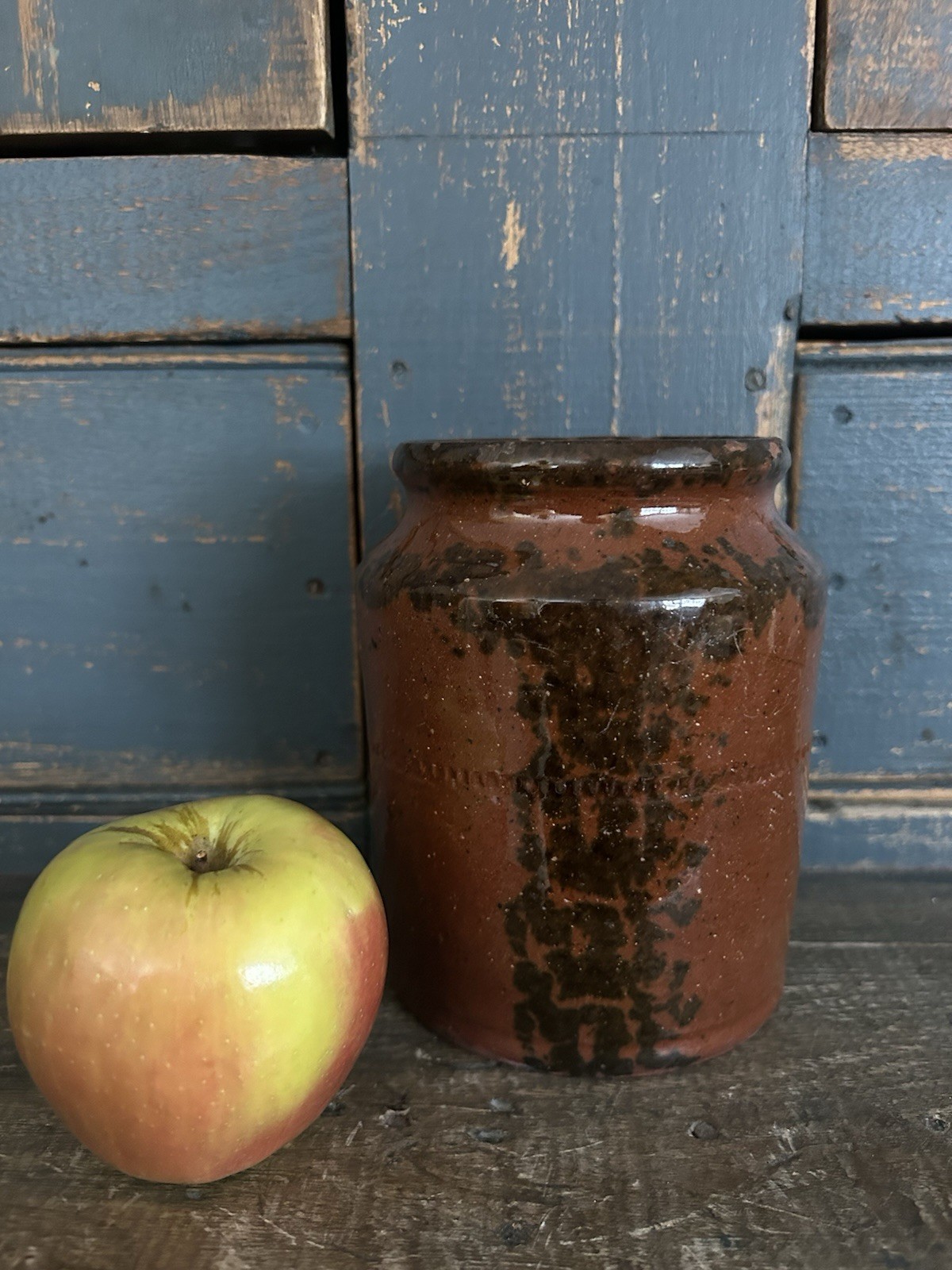 Small Antique 19th Century Redware Pottery Decorated Jar