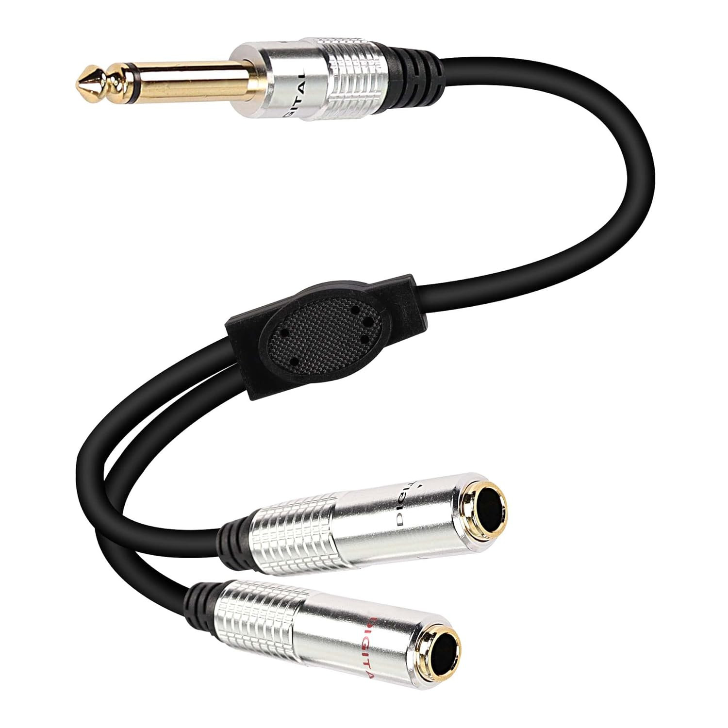 1/4" TS Y Splitter Cable, Male to Dual Female, 1.6Ft Gold-Plated