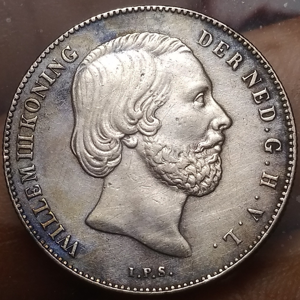 1863 Netherlands 1/2 Gulden Silver Coin. KM#92