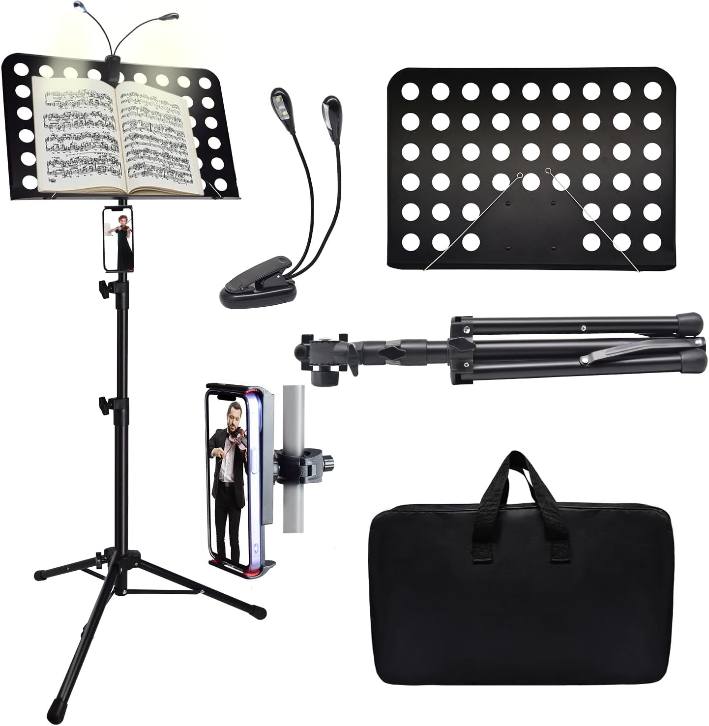 Sheet Music Stand with Light & Phone Holder, 57" Music Stand for Sheet Music Hig