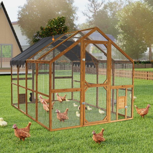Outdoor Chicken Coop Large Wood Hen House Poultry Playpen with Waterproof Cover