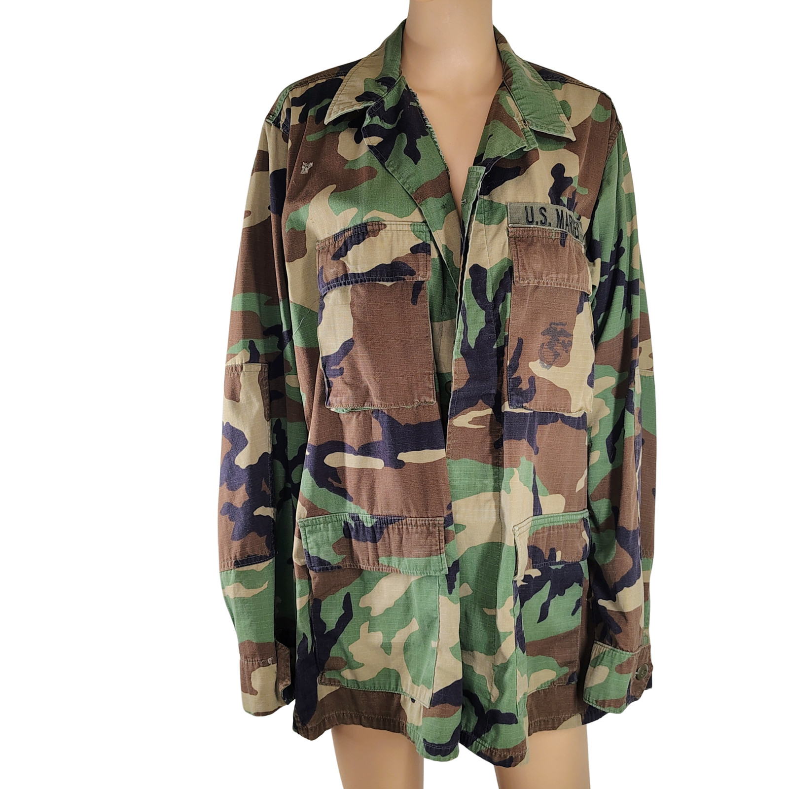 1980s US Marines Vintage Hot Weather Woodland Camouflage Combat Jacket Size Med