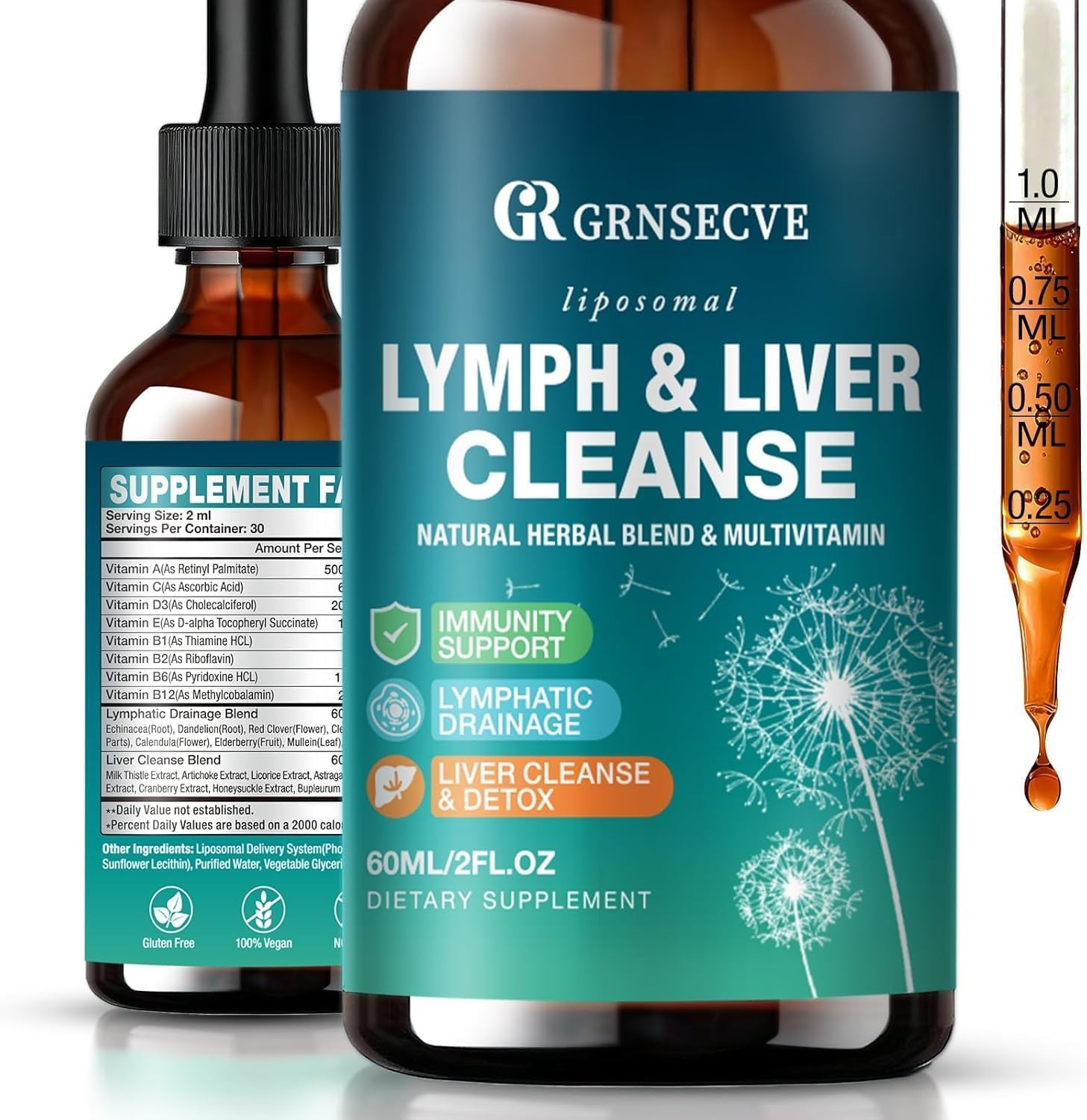 GRNSECVE Lymphatic Drainage Drops - Organic 2 Fl Oz (Pack of 1) 