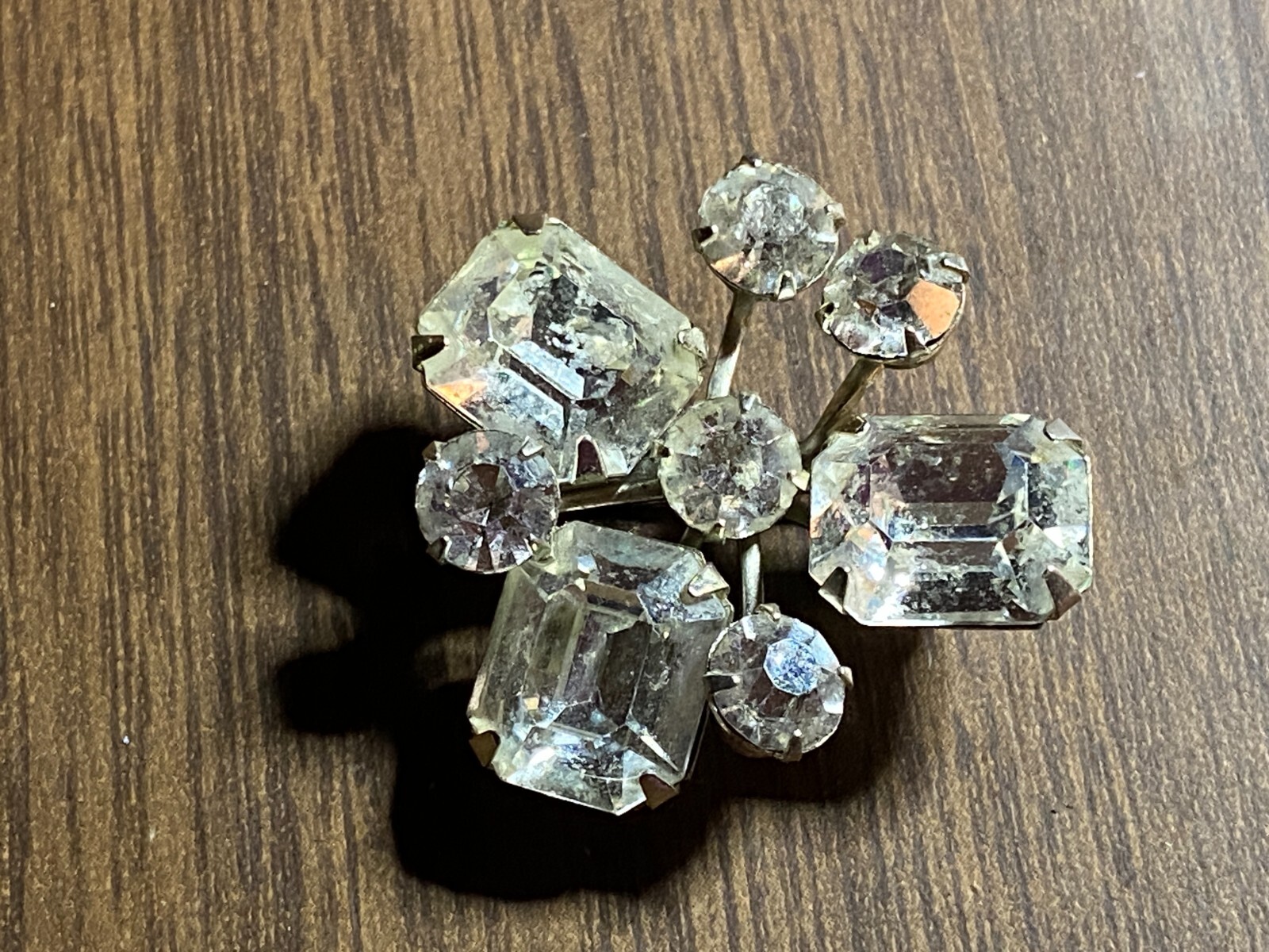 VINTAGE Rhinestone Crystal Silver Tone Pin Brooch 1 1/8"