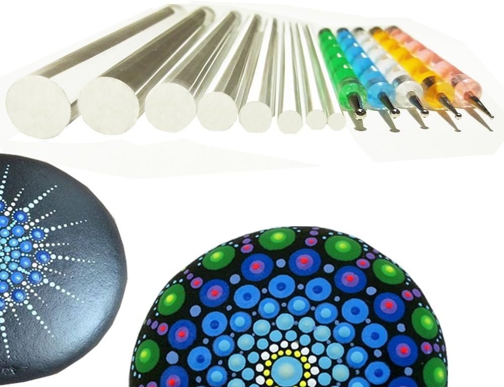 Mandala Rock Painting Pen Dot Dotting Tools Stencil Brush Set 12 PCS Flat Head
