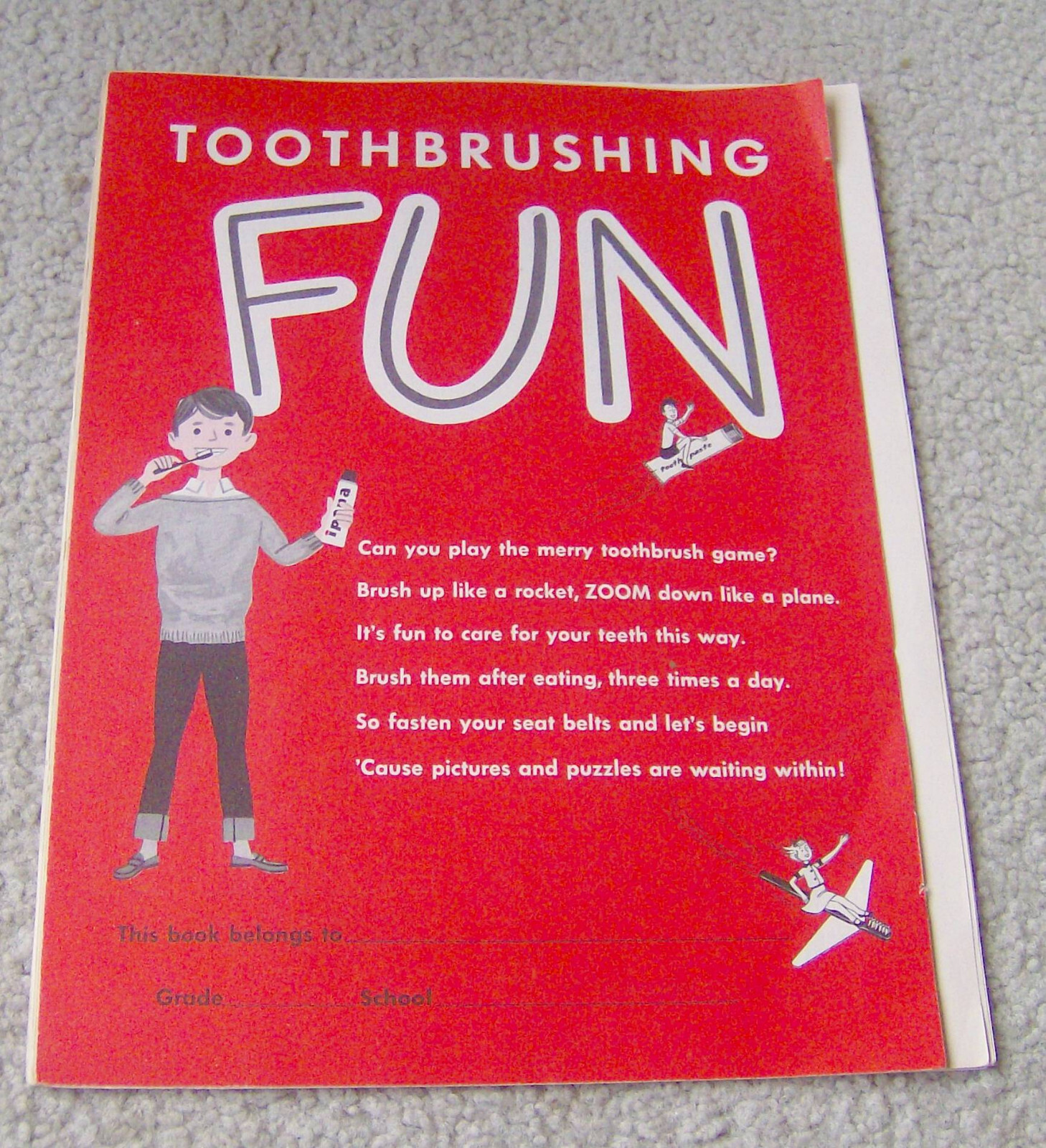 VINTAGE 1950s booklet/pamphlet TOOTHBRUSHING FUN workbook dentistry KIDS DENTAL