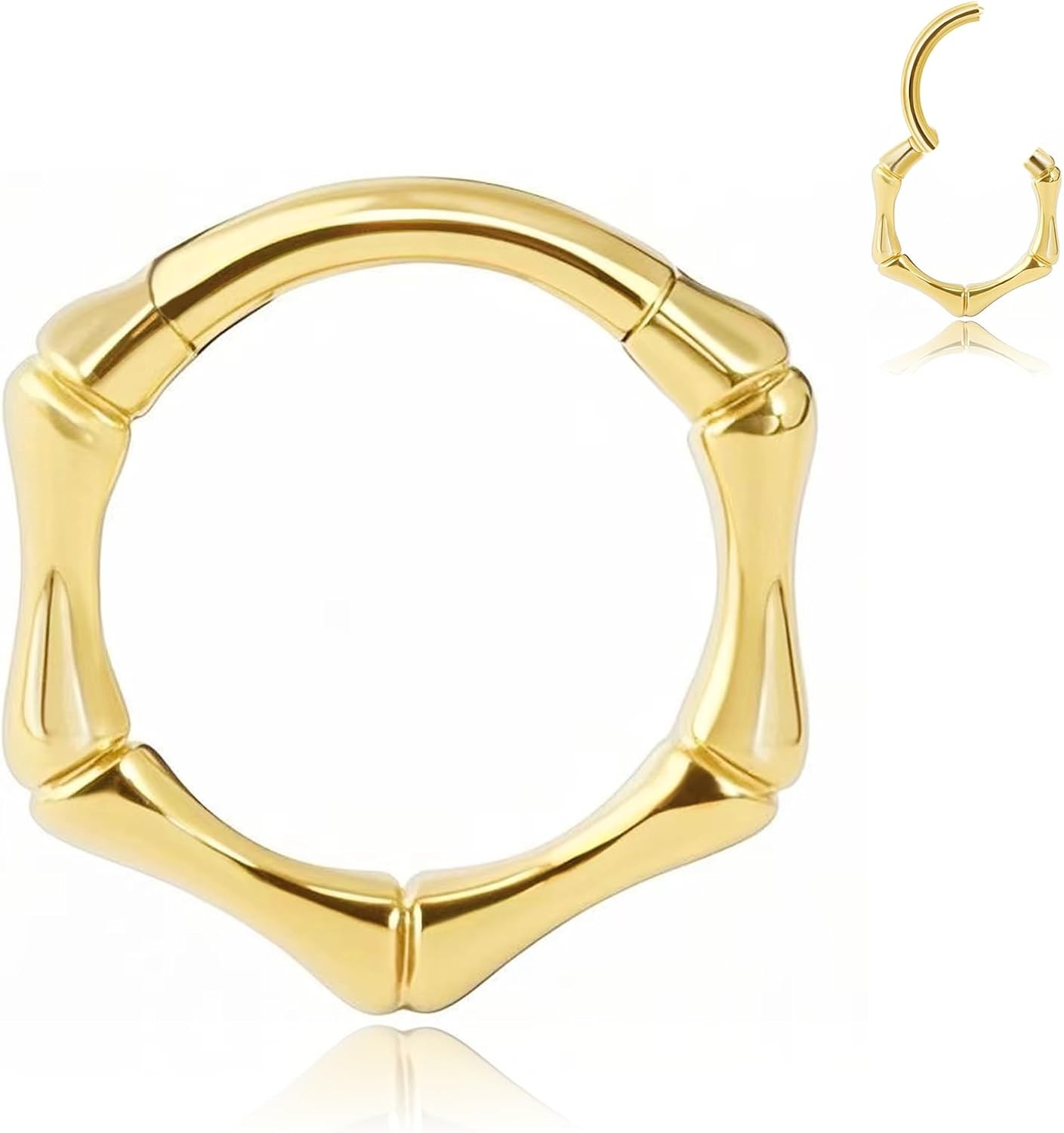 16G Bamboo Septum Rings: Surgical Steel Nose Ring, Helix Cartilage Clicker Hoop 