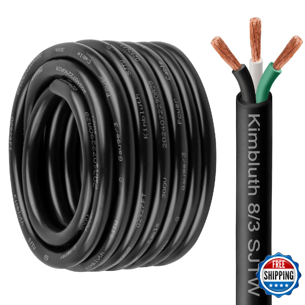 Kimbluth 8 Gauge 3 Conductor SJTW Outdoor Extension Power Cable 5FT 8/3 Wire