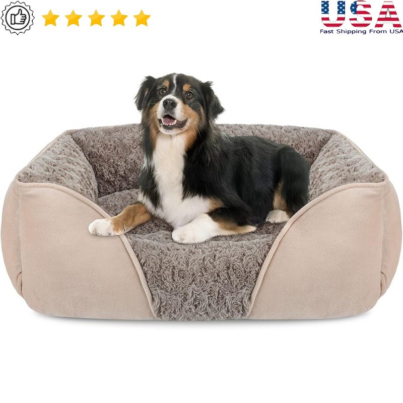 Orthopedic Dog Bed Raised Walls Ultra Soft Faux Fur Washable Anti-Slip Comfort