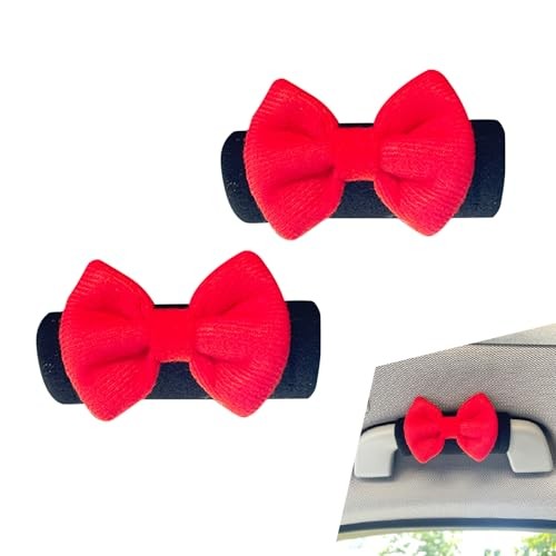 Car Inside Roof Handle Covers, Cute Bow Soft Plush Car Inner 2 PCS Black & Red