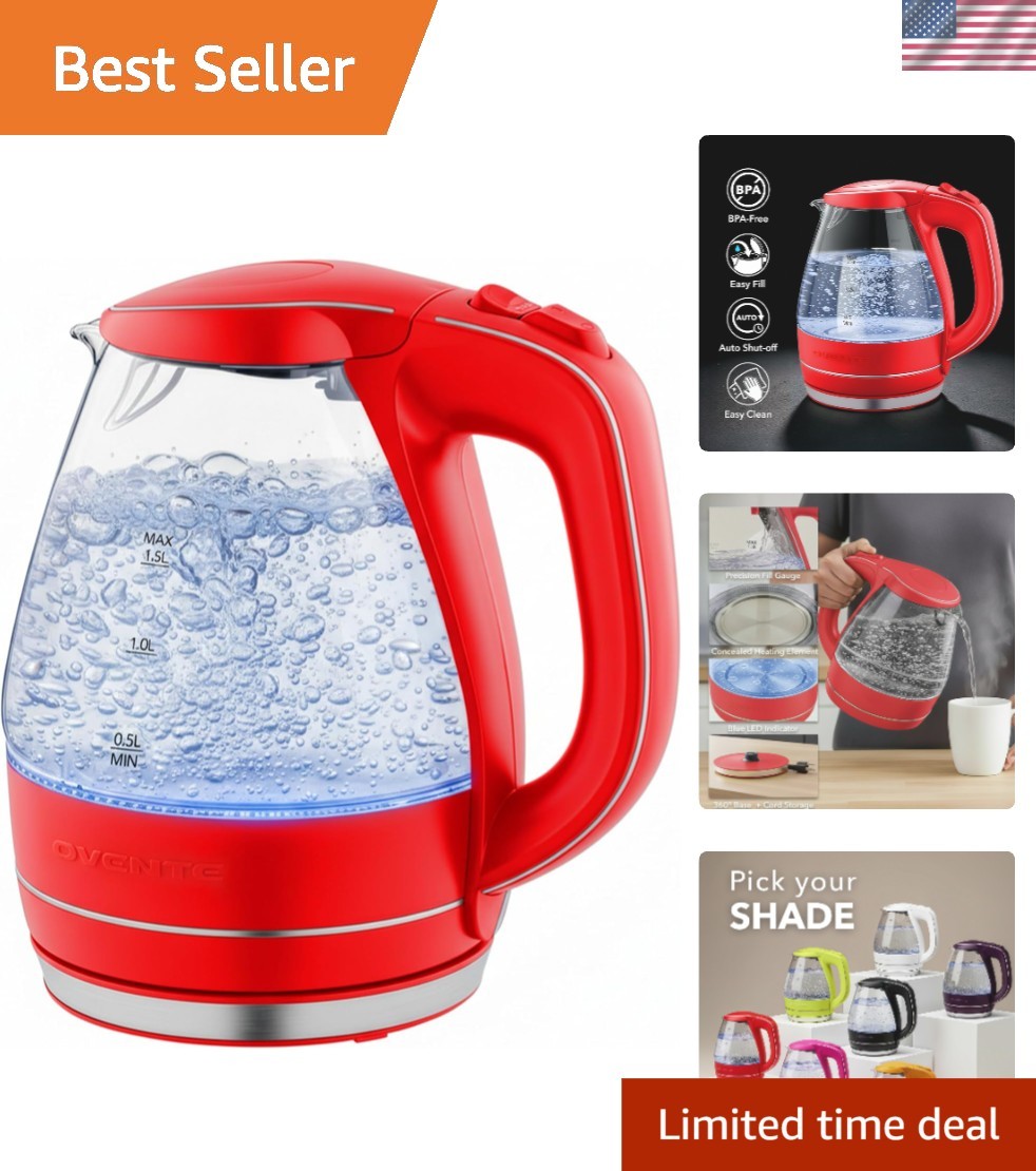 Electric Kettle, 1.5L Borosilicate Glass Countertop Water Heater and Boiler f...