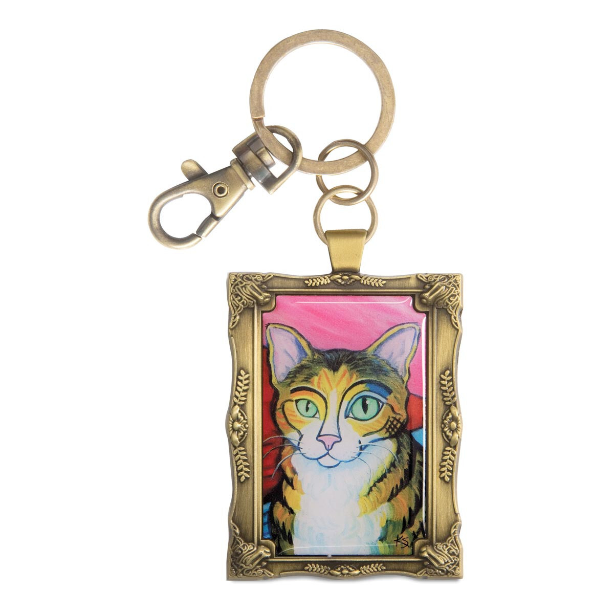 Brown Tabby Pawcasso Cat Key Chain 12031