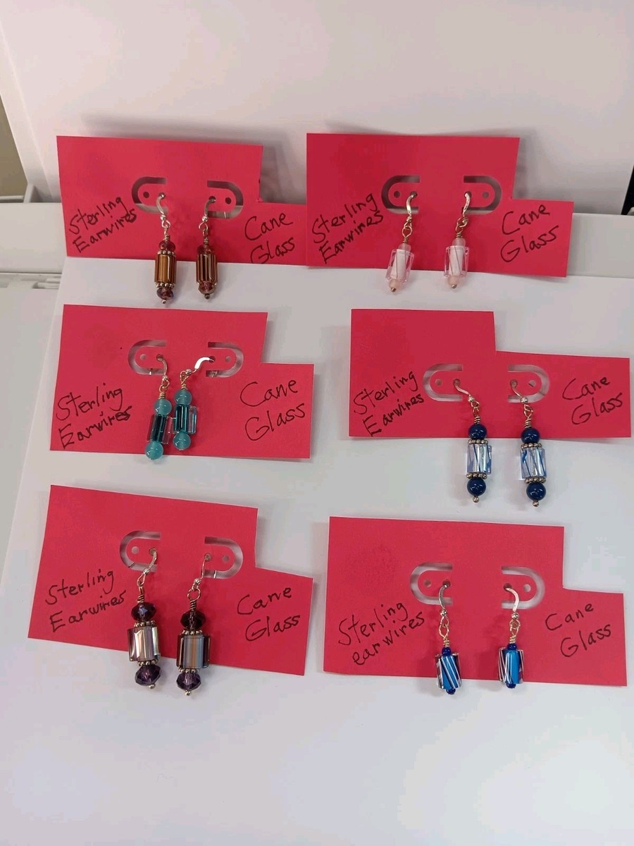 Sterling Cane Glass Earrings with Swarovski Crystal Multi Color Glass-You Chose