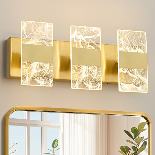 Modern LED Bathroom Light Fixtures Dimmable 3-Light Vanity Light, 3 Light Gold