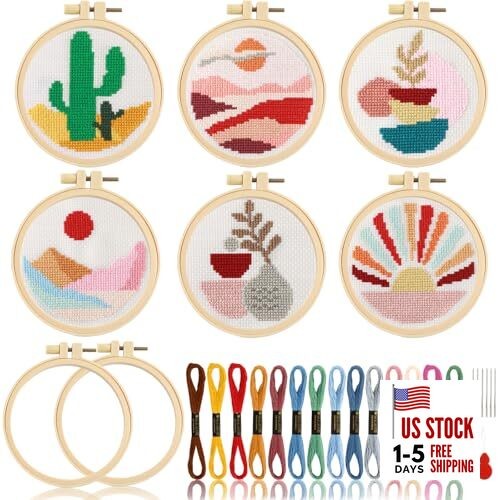  6PCS Cross Kits for Beginners DIY Embroidery Kit for Adults Boho Cross Kits 