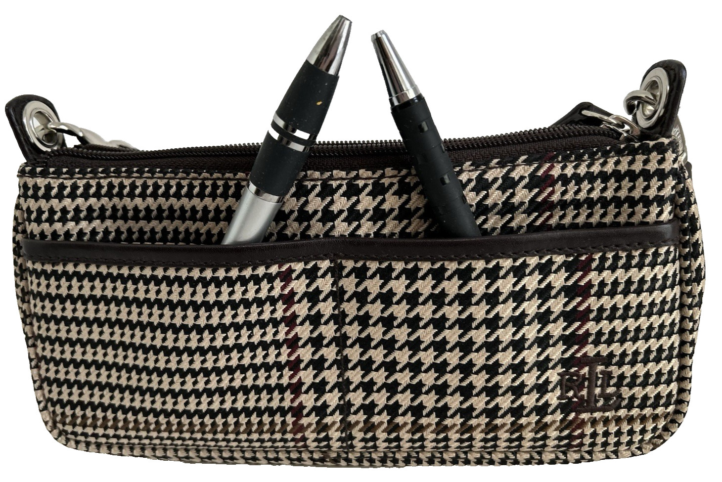 Ralph Lauren Brown Houndstooth Small Shoulder Bag with strap 2 pockets Pristine
